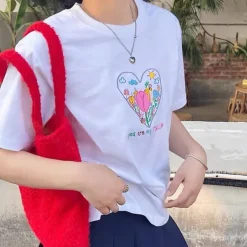 Aesthetic T-Shirts & Graphic Tees*Boogzel Clothing Tulip Embroidery Aesthetic T-Shirt White