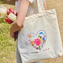 Bags & Purses*Boogzel Clothing Tulip Embroidery Aesthetic Tote Bag White/pink