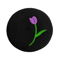 Hats*Boogzel Clothing Tulip Embroidery Wool Beret