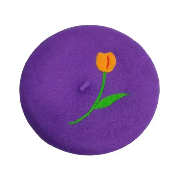 Hats*Boogzel Clothing Tulip Embroidery Wool Beret
