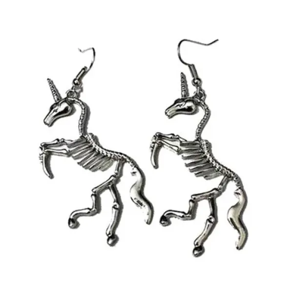 Earrings*Boogzel Clothing Unicorn Skeleton Earrings Silver