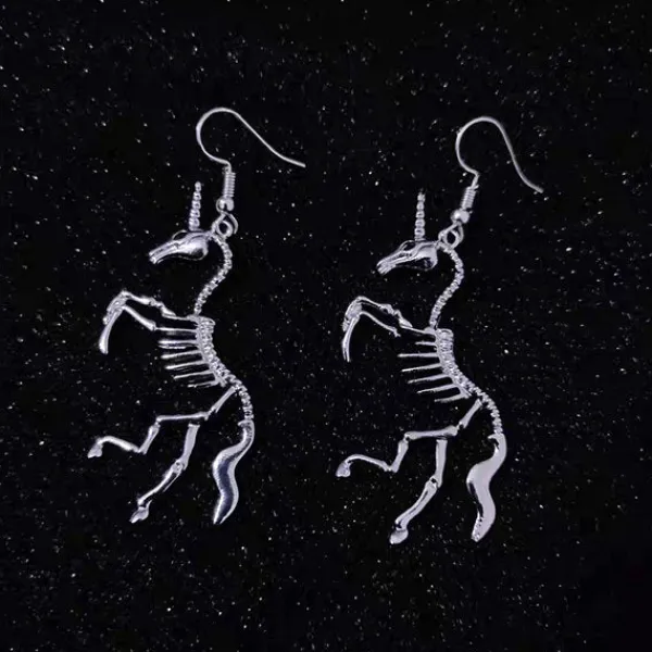 Earrings*Boogzel Clothing Unicorn Skeleton Earrings Silver