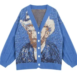 Knit Cardigans*Boogzel Clothing Van Gogh Self-Portrait Knit Cardigan Blue