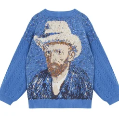 Knit Cardigans*Boogzel Clothing Van Gogh Self-Portrait Knit Cardigan Blue