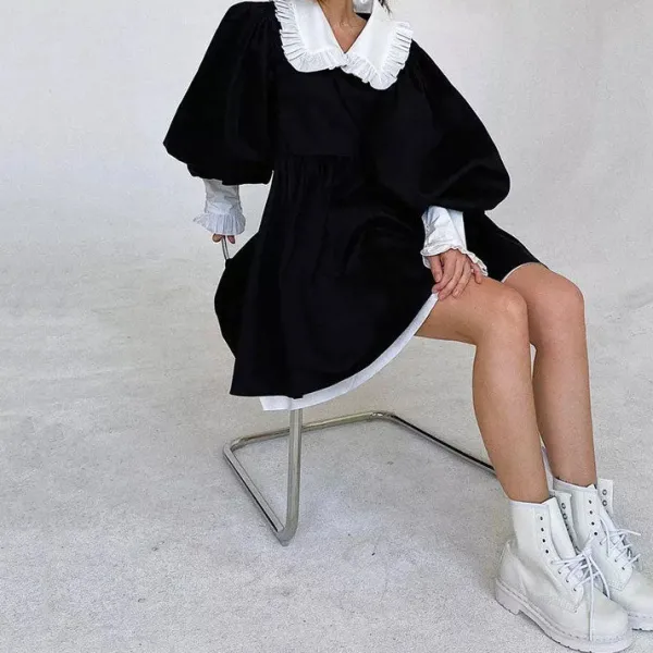 Dresses & Rompers*Boogzel Clothing Velvet Collar Mini Black Dress