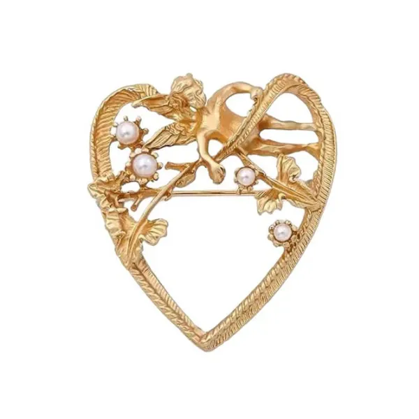 Other*Boogzel Clothing Vintage Aesthetic Angel Brooch Gold