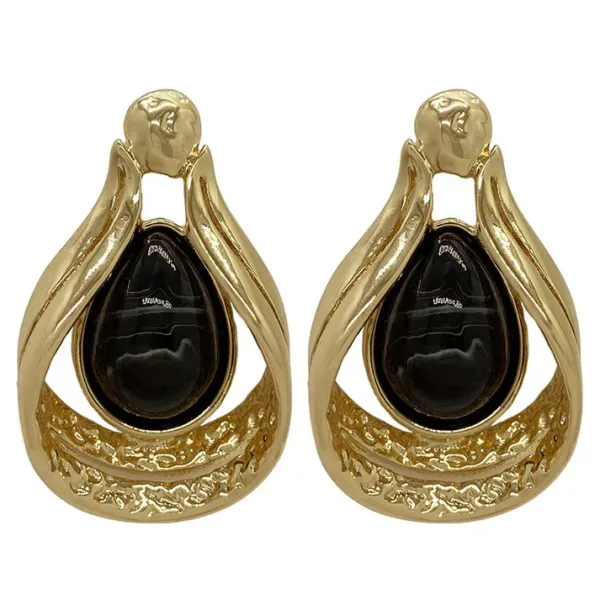 Earrings*Boogzel Clothing Vintage Aesthetic Black Stone Earrings Gold