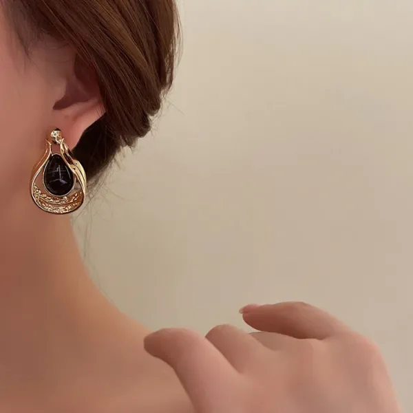Earrings*Boogzel Clothing Vintage Aesthetic Black Stone Earrings Gold