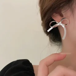 Earrings*Boogzel Clothing Vintage Aesthetic Chain Bow Earrings Silver