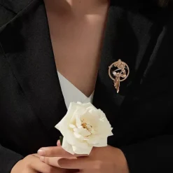 Other*Boogzel Clothing Vintage Aesthetic Girl with a Pearl Brooch Gold