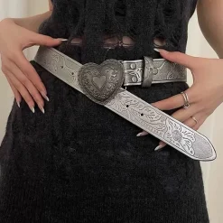 Belts & Chains*Boogzel Clothing Vintage Aesthetic Heart Buckle Belt Silver