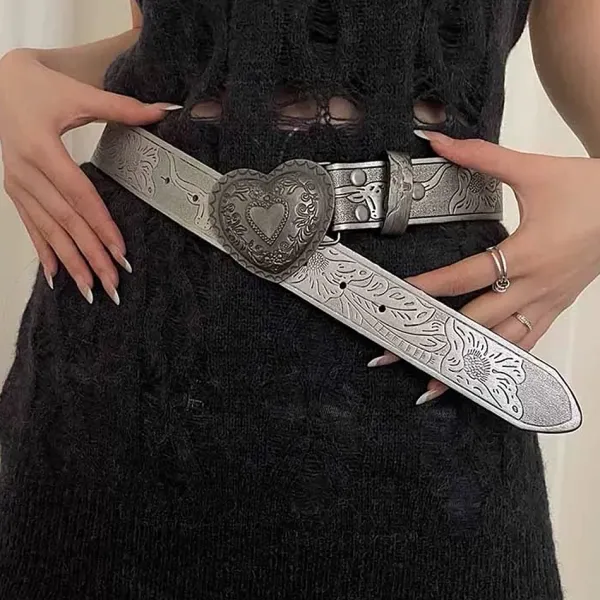 Belts & Chains*Boogzel Clothing Vintage Aesthetic Heart Buckle Belt Silver
