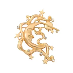 Other*Boogzel Clothing Vintage Aesthetic Moon & Stars Brooch Gold