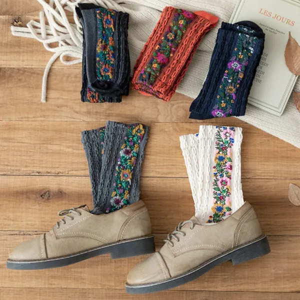 Socks*Boogzel Clothing Vintage Embroidered Floral Socks