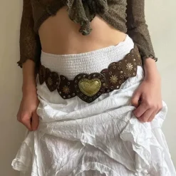 Belts & Chains*Boogzel Clothing Vintage Heart Suede Belt Brown