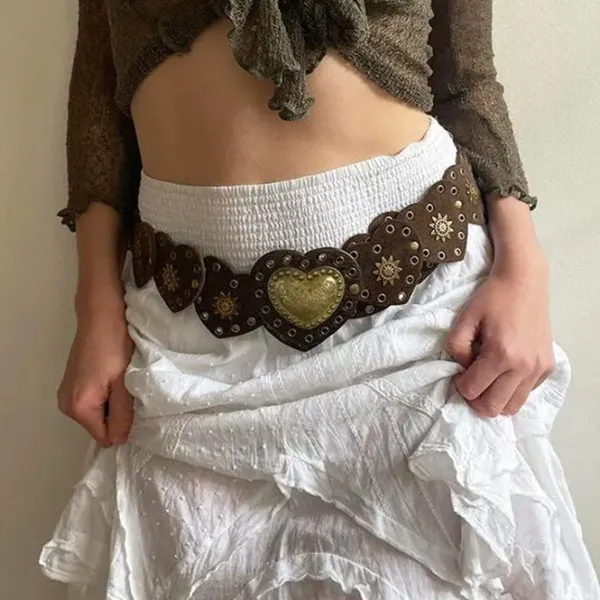 Belts & Chains*Boogzel Clothing Vintage Heart Suede Belt Brown