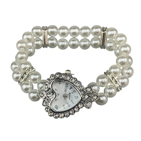 Bracelts*Boogzel Clothing Vintage Heart Pearl Watch Bracelet Silver