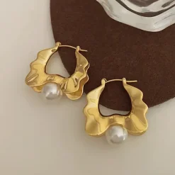 Earrings*Boogzel Clothing Vintage Pearl Wavy Earrings Gold