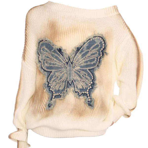 Sweaters*Boogzel Clothing Vintage Wash Butterfly Sweater