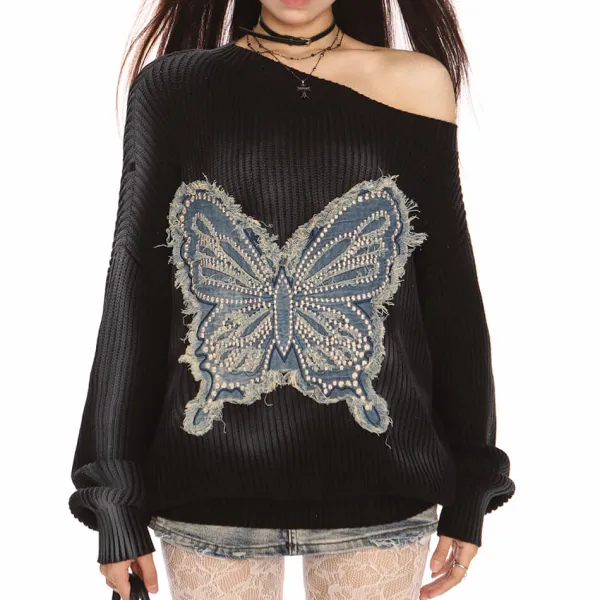 Sweaters*Boogzel Clothing Vintage Wash Butterfly Sweater