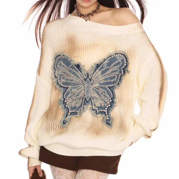 Sweaters*Boogzel Clothing Vintage Wash Butterfly Sweater