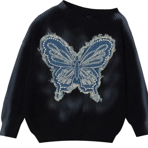 Sweaters*Boogzel Clothing Vintage Wash Butterfly Sweater
