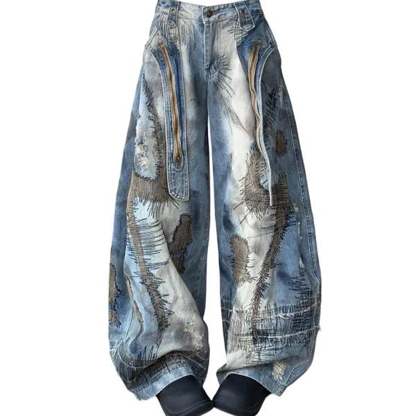 Jeans*Boogzel Clothing Vintage-Style Oversized Sketch Jeans Blue
