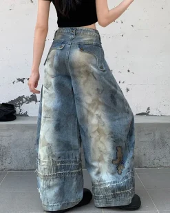 Jeans*Boogzel Clothing Vintage-Style Oversized Sketch Jeans Blue