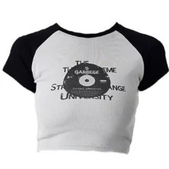 Aesthetic T-Shirts & Graphic Tees*Boogzel Clothing Vinyl Print Crop Top Grey/black