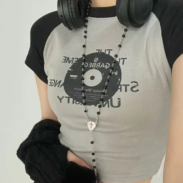 Aesthetic T-Shirts & Graphic Tees*Boogzel Clothing Vinyl Print Crop Top Grey/black