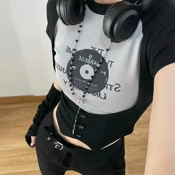 Aesthetic T-Shirts & Graphic Tees*Boogzel Clothing Vinyl Print Crop Top Grey/black
