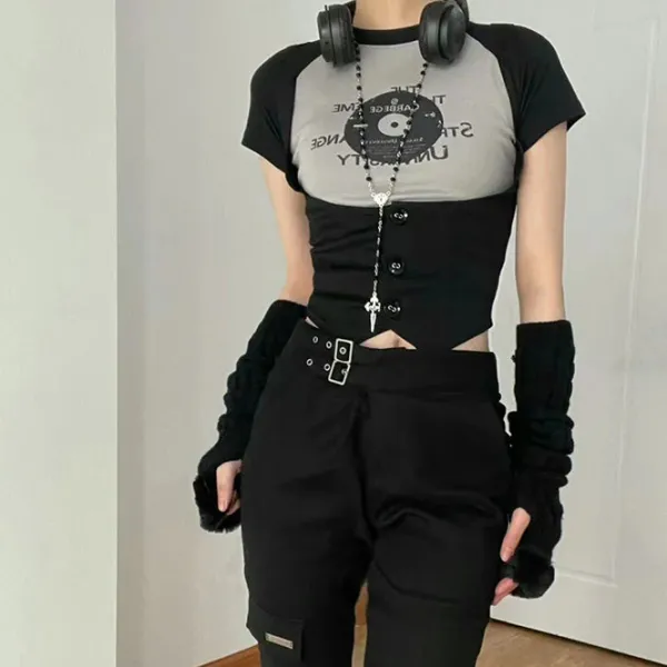 Aesthetic T-Shirts & Graphic Tees*Boogzel Clothing Vinyl Print Crop Top Grey/black