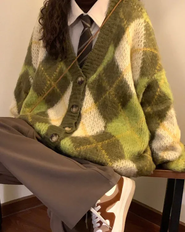 Argyle Sweaters & Vests|Knit Cardigans*Boogzel Clothing Warm Vibes Argyle Cardigan Sweater Green