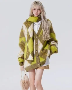 Argyle Sweaters & Vests|Knit Cardigans*Boogzel Clothing Warm Vibes Argyle Cardigan Sweater Green