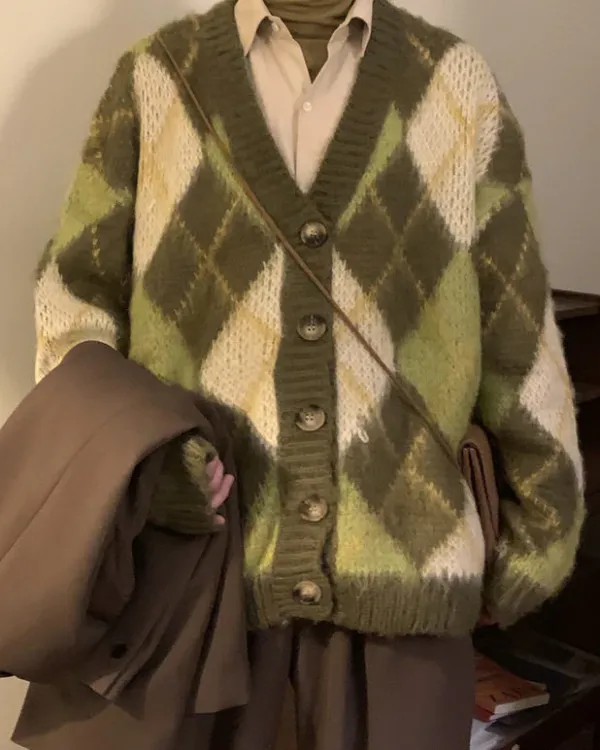 Argyle Sweaters & Vests|Knit Cardigans*Boogzel Clothing Warm Vibes Argyle Cardigan Sweater Green