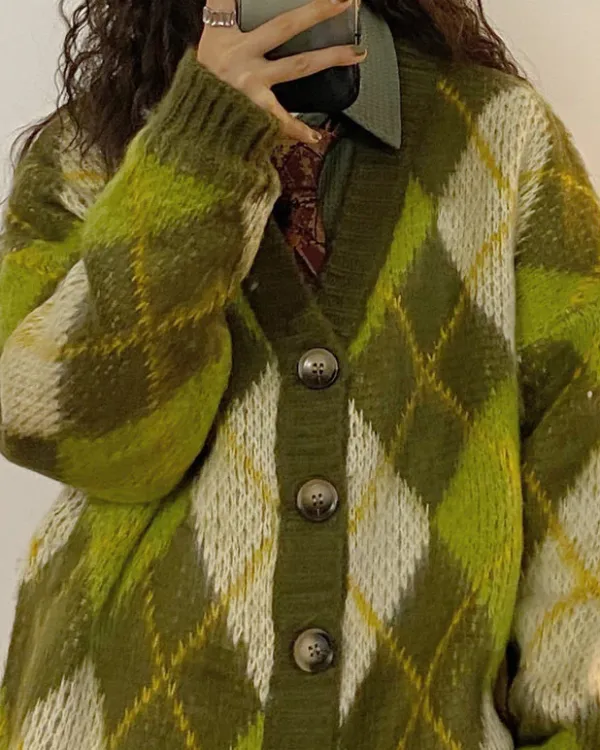 Argyle Sweaters & Vests|Knit Cardigans*Boogzel Clothing Warm Vibes Argyle Cardigan Sweater Green