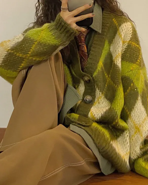 Argyle Sweaters & Vests|Knit Cardigans*Boogzel Clothing Warm Vibes Argyle Cardigan Sweater Green