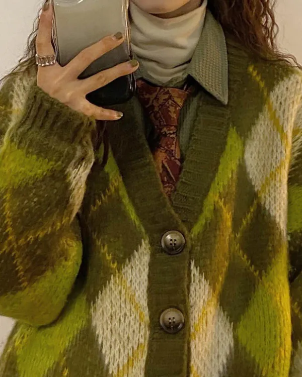 Argyle Sweaters & Vests|Knit Cardigans*Boogzel Clothing Warm Vibes Argyle Cardigan Sweater Green