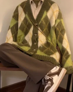 Argyle Sweaters & Vests|Knit Cardigans*Boogzel Clothing Warm Vibes Argyle Cardigan Sweater Green