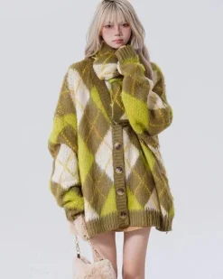 Argyle Sweaters & Vests|Knit Cardigans*Boogzel Clothing Warm Vibes Argyle Cardigan Sweater Green