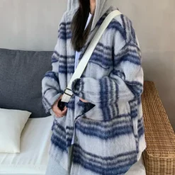 Coats & Jackets*Boogzel Clothing Warm Vibes Plaid Jacket Blue/grey