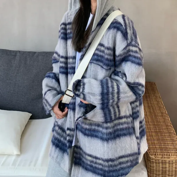 Coats & Jackets*Boogzel Clothing Warm Vibes Plaid Jacket Blue/grey