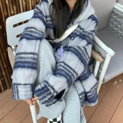 Coats & Jackets*Boogzel Clothing Warm Vibes Plaid Jacket Blue/grey
