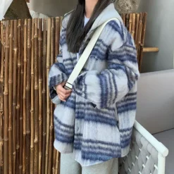 Coats & Jackets*Boogzel Clothing Warm Vibes Plaid Jacket Blue/grey