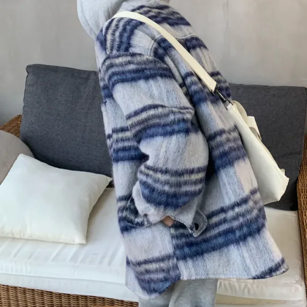 Coats & Jackets*Boogzel Clothing Warm Vibes Plaid Jacket Blue/grey