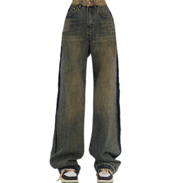 Jeans*Boogzel Clothing Washed Jeans with Contrast Pocket Brown