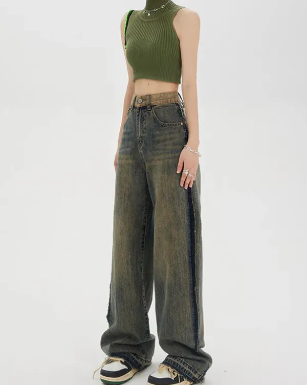 Jeans*Boogzel Clothing Washed Jeans with Contrast Pocket Brown