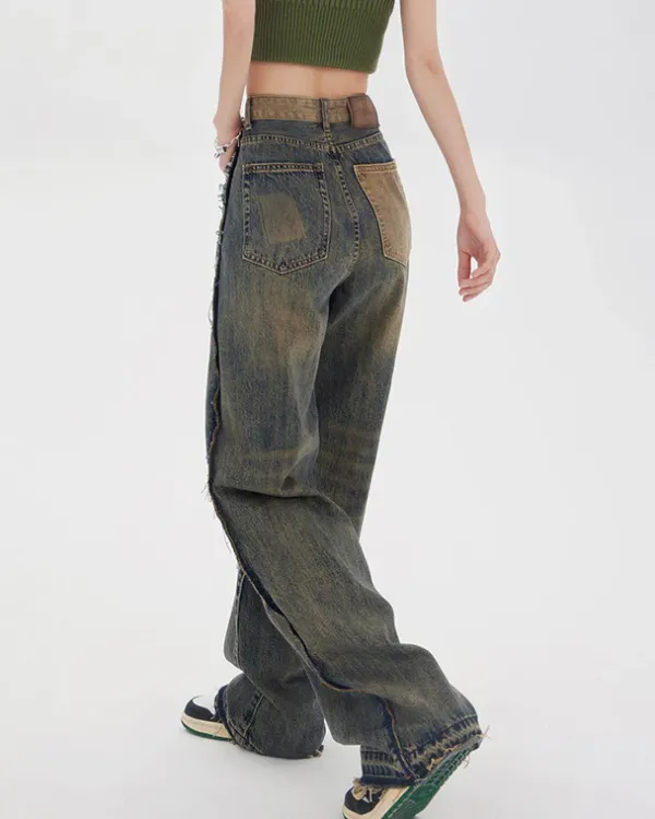 Jeans*Boogzel Clothing Washed Jeans with Contrast Pocket Brown