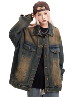 Coats & Jackets*Boogzel Clothing Washed Loose Denim Jacket Brown