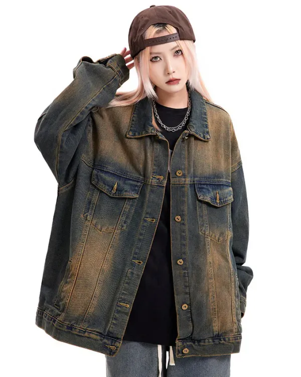 Coats & Jackets*Boogzel Clothing Washed Loose Denim Jacket Brown
